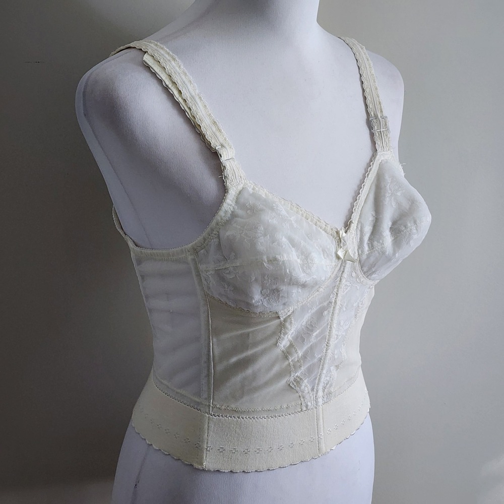 WonderBra Petal Burst Longline Bra 34A White Lace Vintage 60s Torsolette Bustier